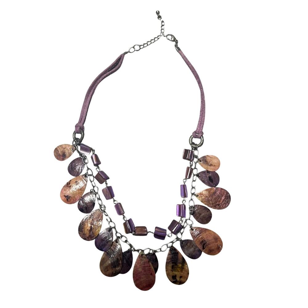 Purple and Brown Rock and Shell Necklace